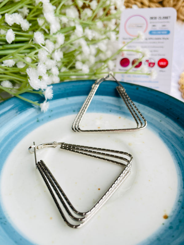 Triangle Multi Hoops - Silver - Desi Closet