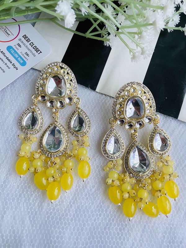 Drop Jhaalar Earrings Yellow - Desi Closet