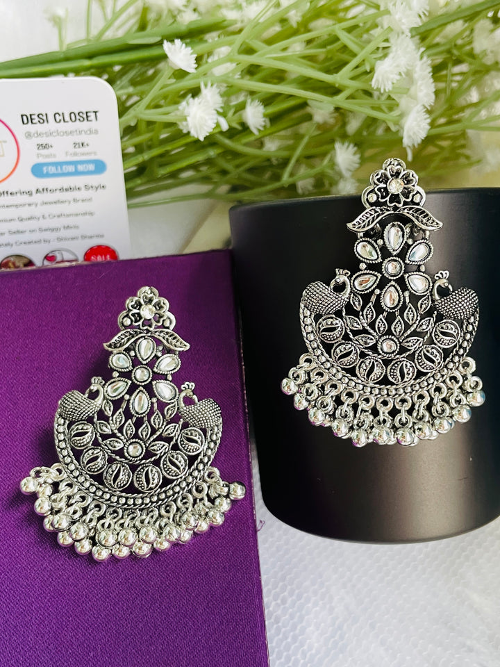 Oxidised Evil Peacock Earrings - Desi Closet