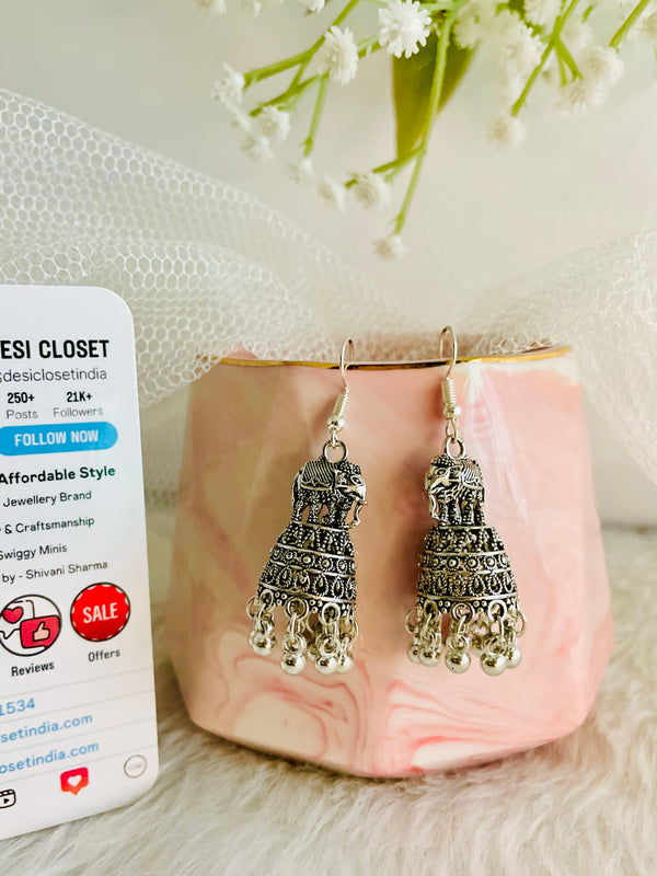 Oxidised Elephant Danglers - Desi Closet