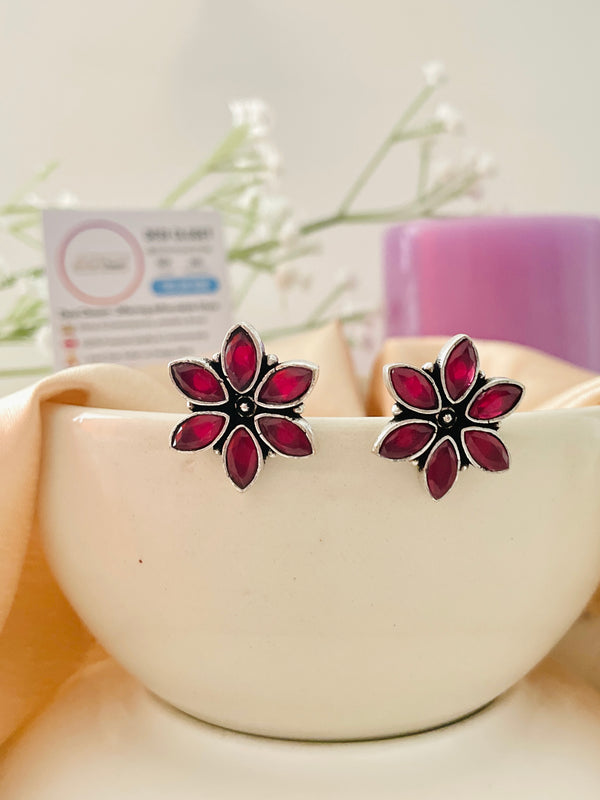 Wine Red Stone Flower Stud