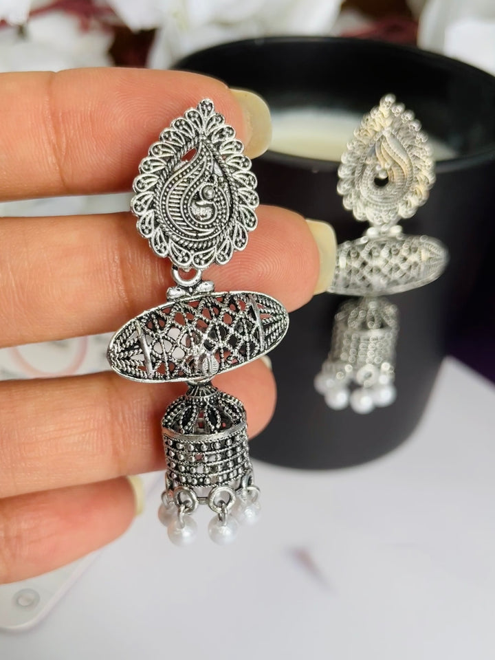 Unique 3 Cut Oxidised Jhumki - Desi Closet