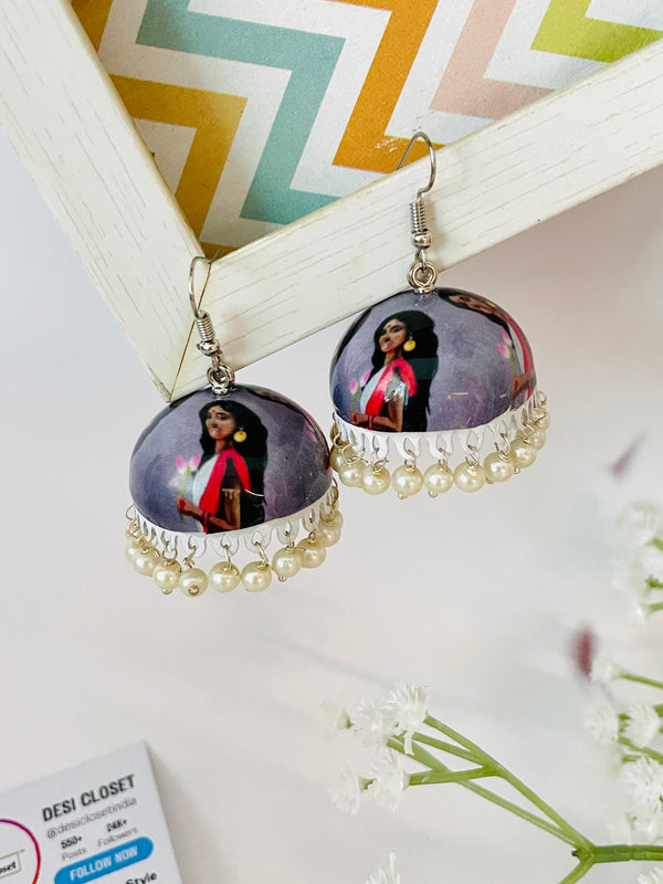 Meenakari Jhumki - Rekha on Grey