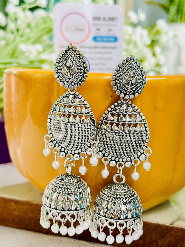 Glam Girl Oxidised Jhumki Danglers - Desi Closet