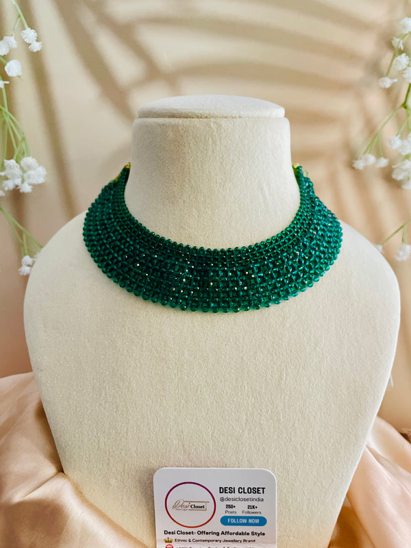 Super Soft Weightless Green Beads Choker - Desi Closet
