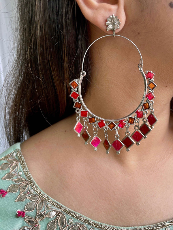 Long Afghani Pinkish Chandbali Multicolor