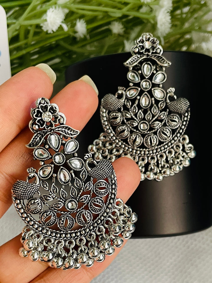 Oxidised Evil Peacock Earrings - Desi Closet