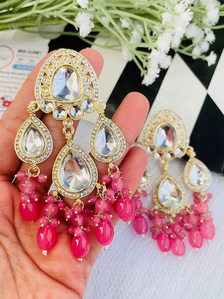 Drop Jhaalar Earrings Pink - Desi Closet