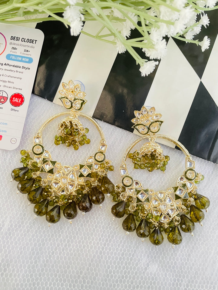 Olive Mehendi Ethnic Kundan Earrings - Desi Closet