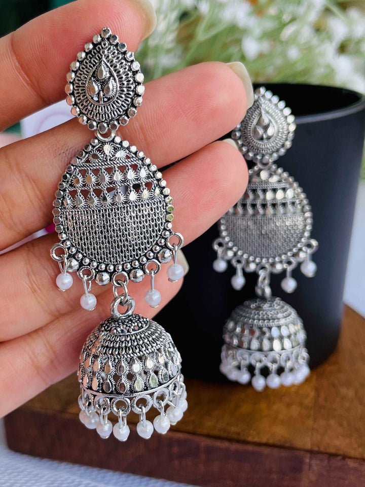 Glam Girl Oxidised Jhumki Danglers - Desi Closet