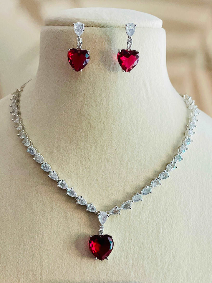 AD Titanic Heart Drop Neckline with Red Earrings - Desi Closet