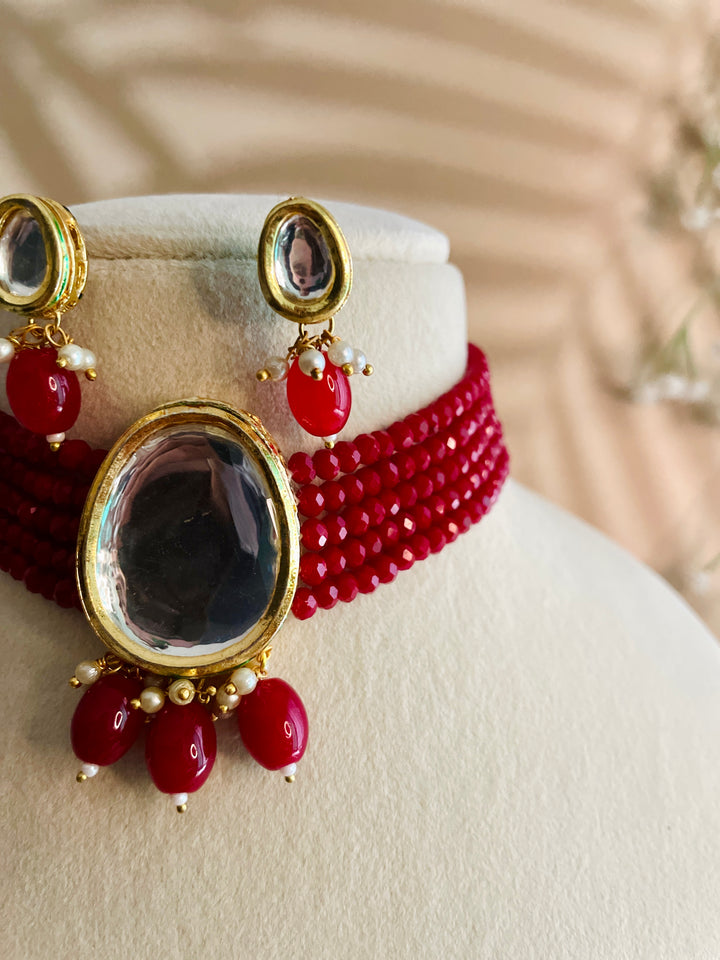 Trendy Maroon Matte Beads Choker with Earrings - Desi Closet