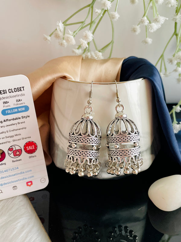 Oxidised Party-wear Cage Jhumka - Desi Closet
