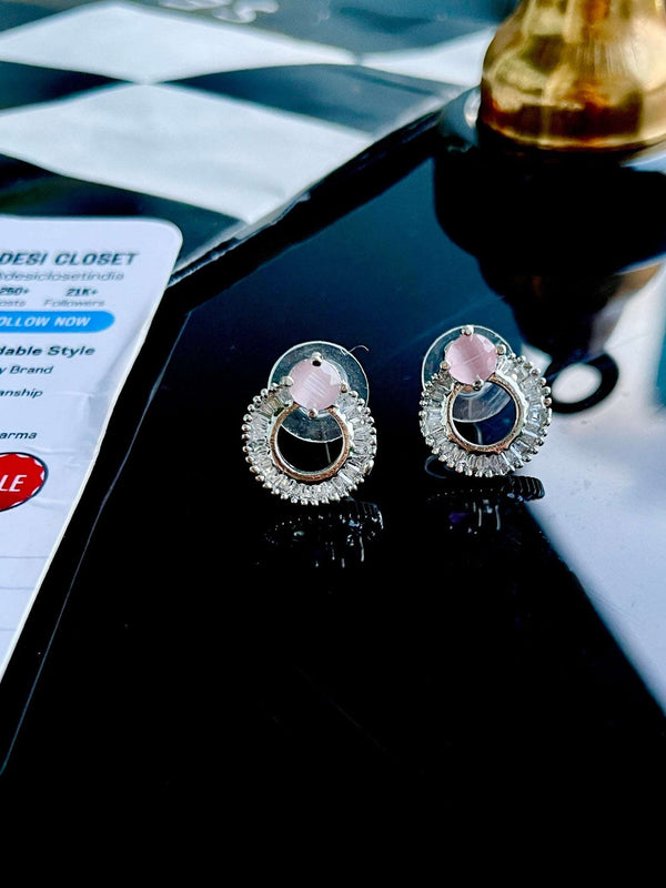 AD Pastel Pink Stone Daily Wear Studs - Desi Closet