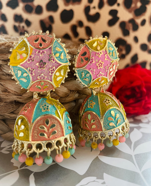 Traditional oxidised multicolour Jhumka - Desi Closet