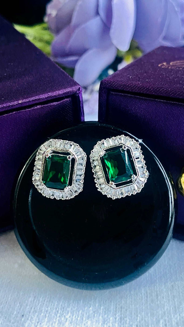 AD Emerald Green Block Studs - Desi Closet