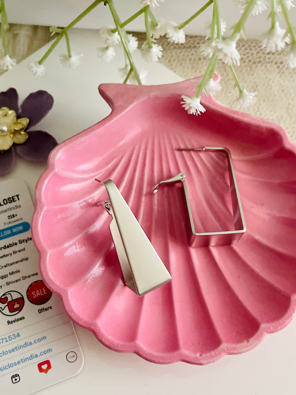 Silver Matte Rectangle Hoops