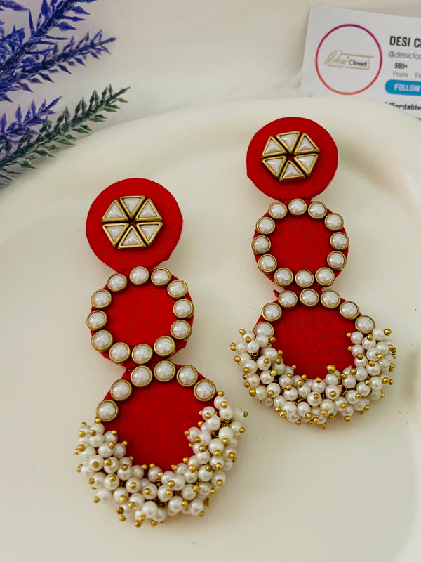 Red Fabric 3-tier Earrings