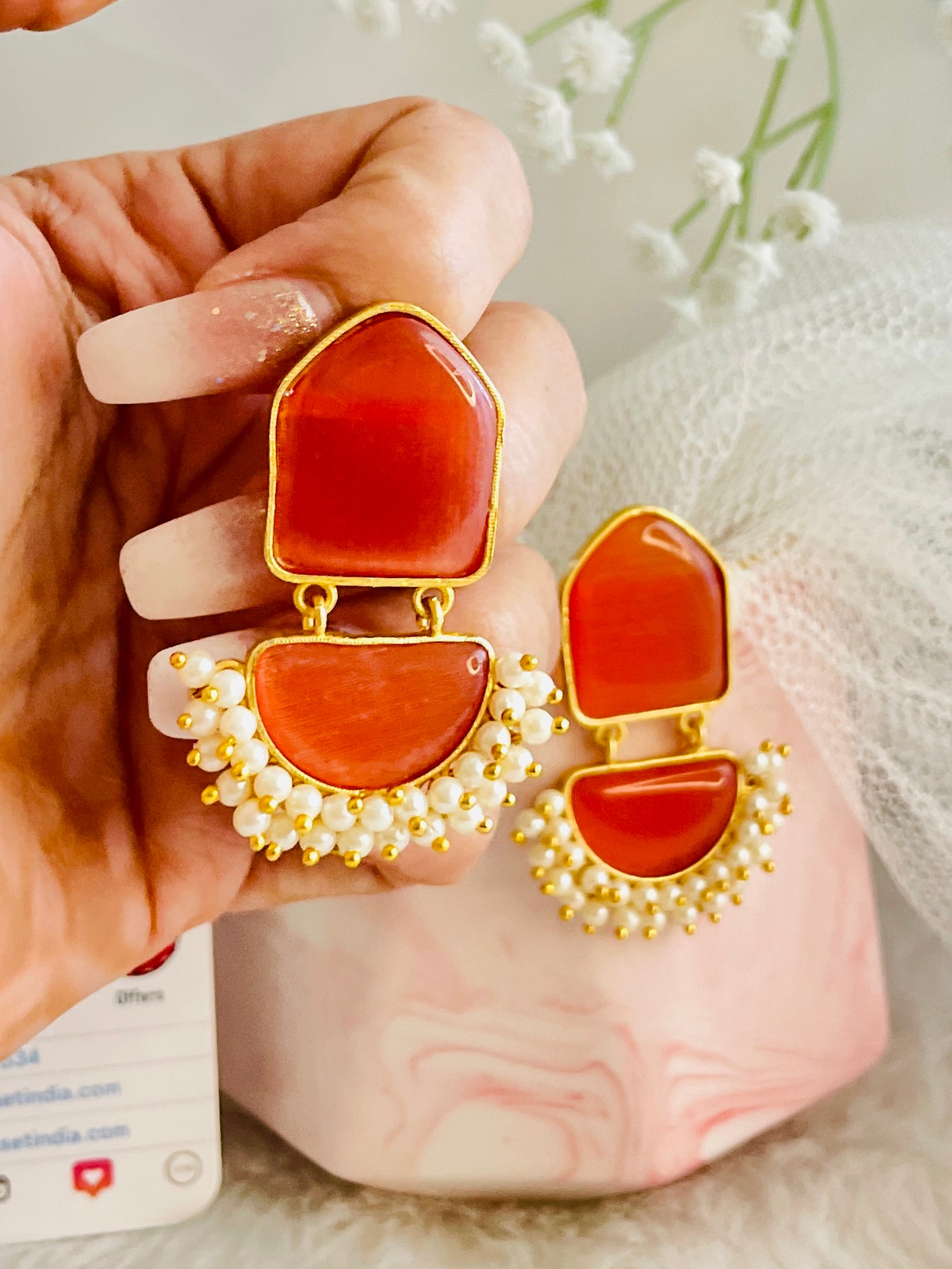 Tangerine Anchor Drop Earrings - Desi Closet