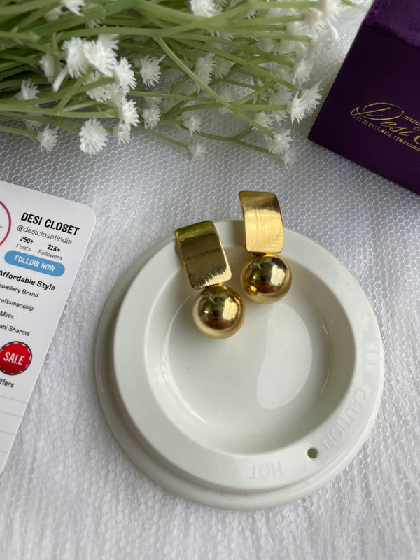 Gold Square Gold Ball Drop Earrings - Desi Closet