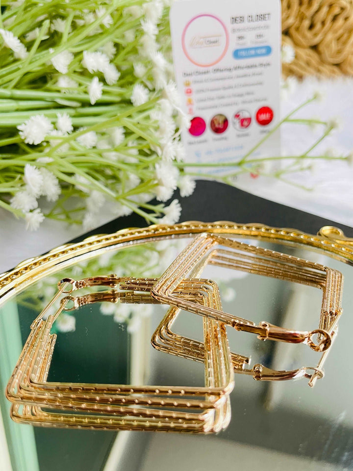 Big Square Multi Hoops - Gold - Desi Closet