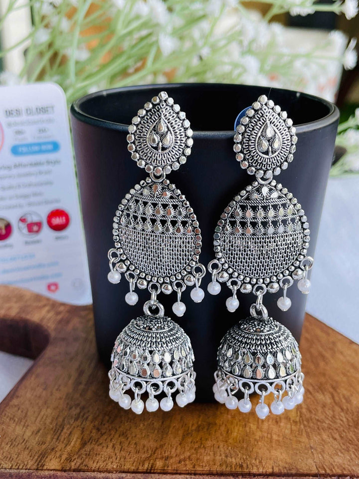 Glam Girl Oxidised Jhumki Danglers - Desi Closet