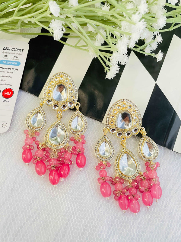 Drop Jhaalar Earrings Pink - Desi Closet