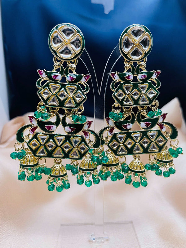 Kundan Chandelier Earrings - Green - Desi Closet
