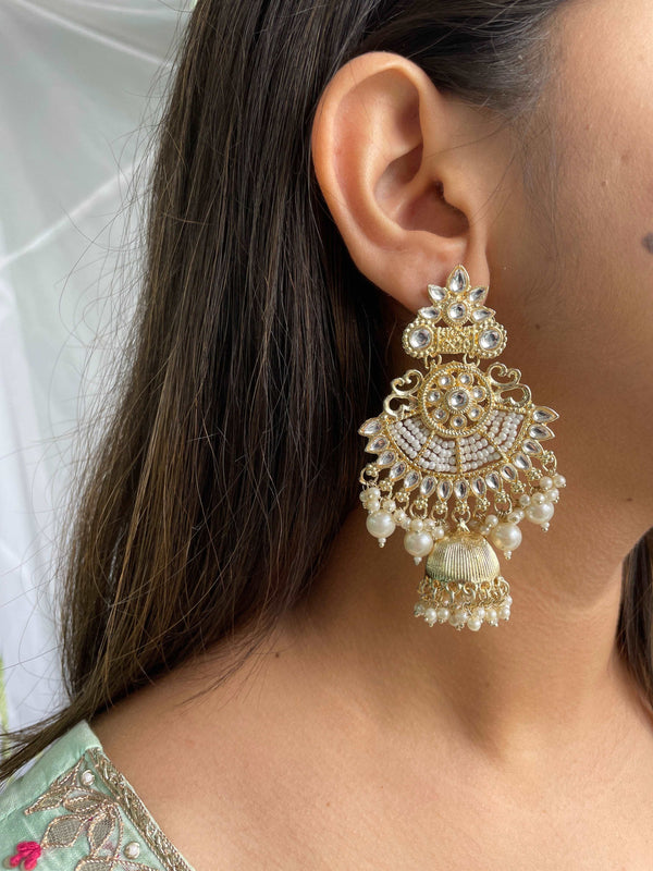 Contemporary Beaded Layered Jhumki Style Earrings - Large - Desi Closet