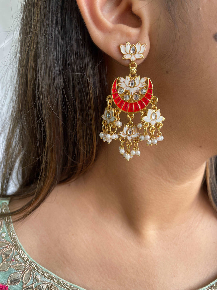 Lotus motif drop earrings - Desi Closet