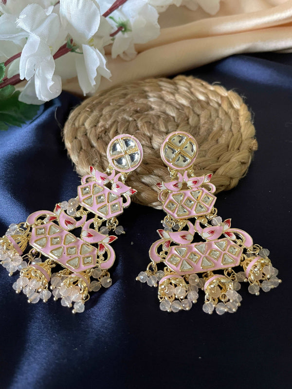 Kundan Chandelier Earrings - Pink - Desi Closet