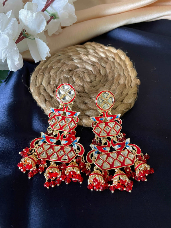 Kundan Chandelier Earrings - Wine - Desi Closet