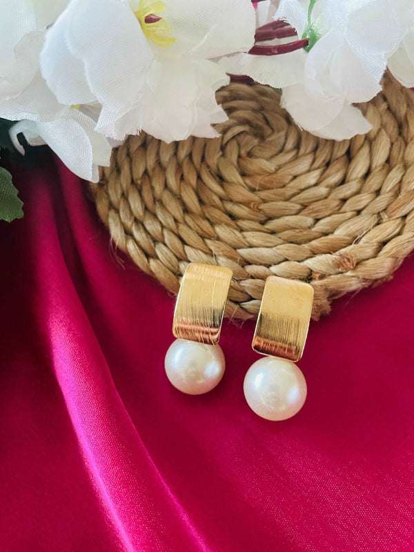 Gold Square Pearl Drop Earrings - Desi Closet