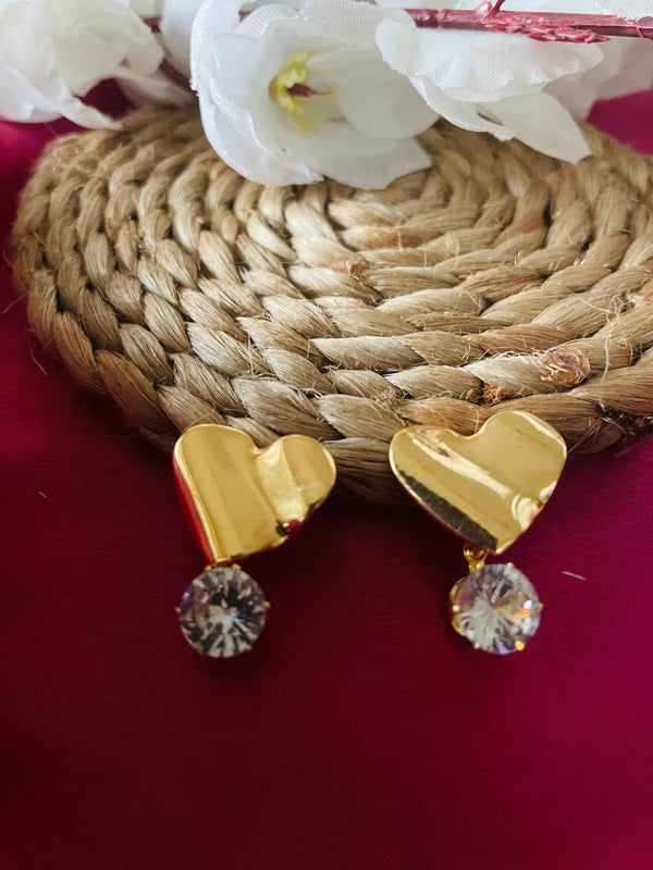 Gold Heart Diamond Earrings - Desi Closet