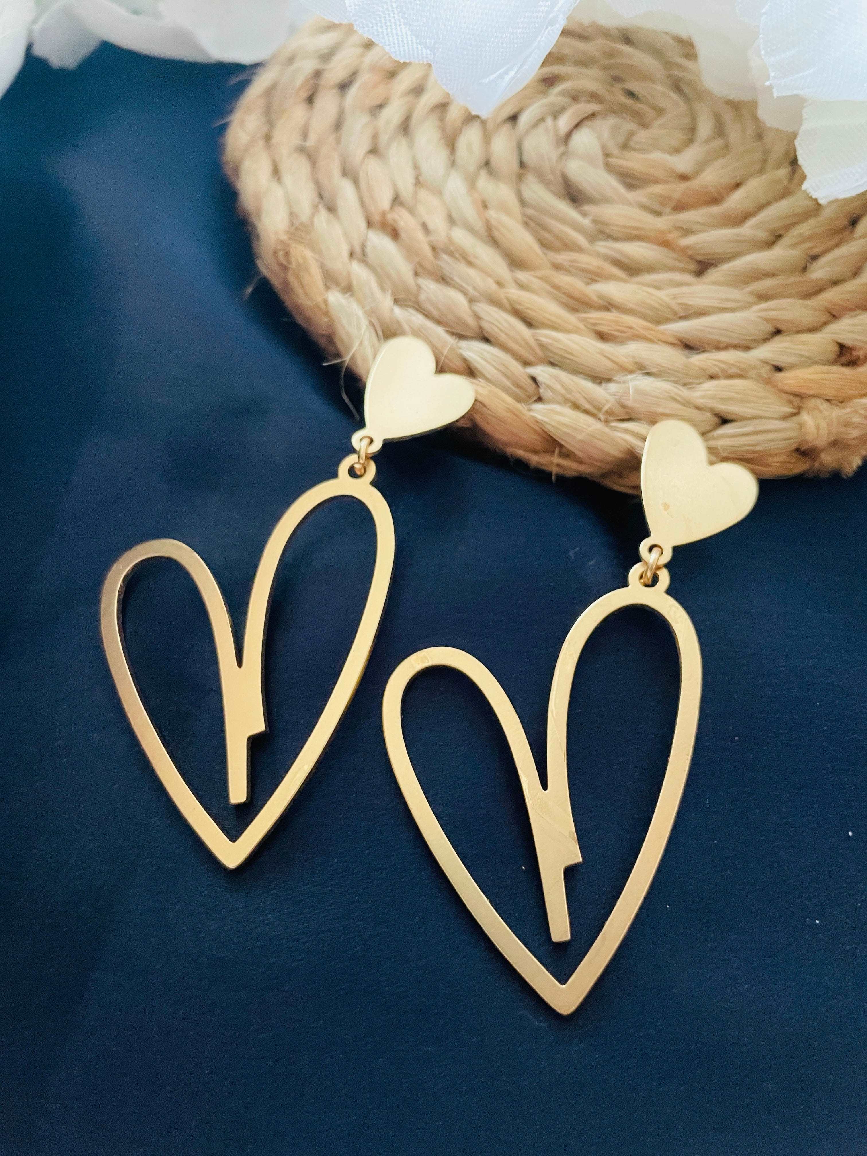 Heart in Heart Drop Earrings - Desi Closet