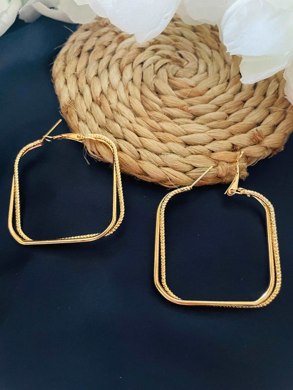 Double Ring Square Hoops - Desi Closet