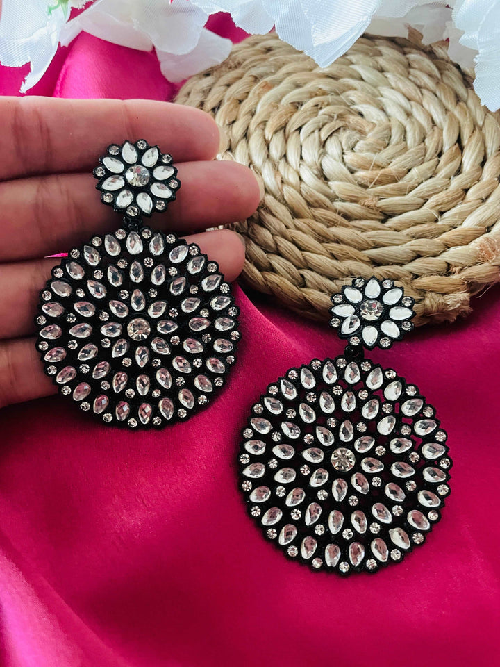 Flat Black Silver Drop Earrings - Desi Closet