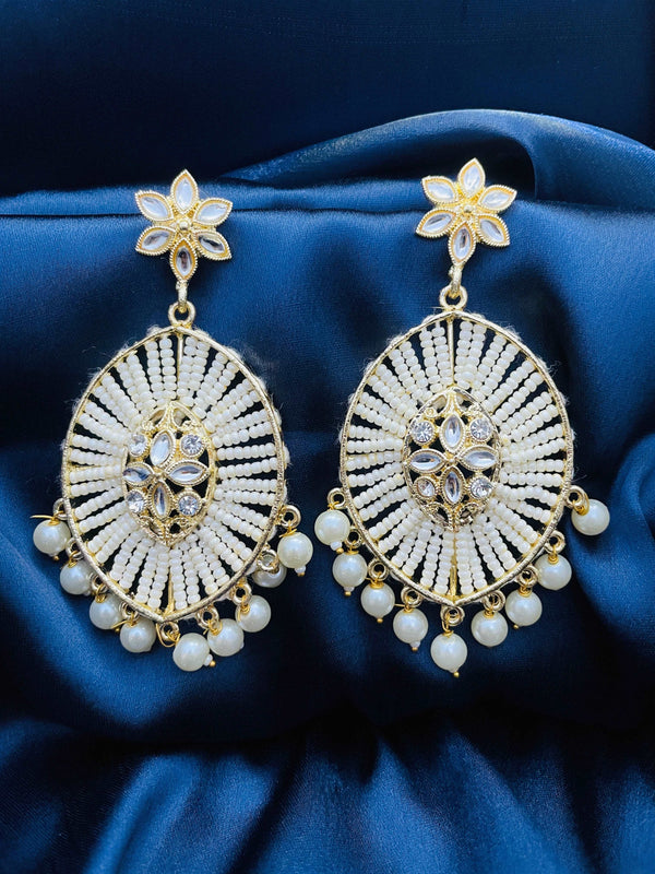 Indo Western Evil Eye White Beads Earrings - Desi Closet