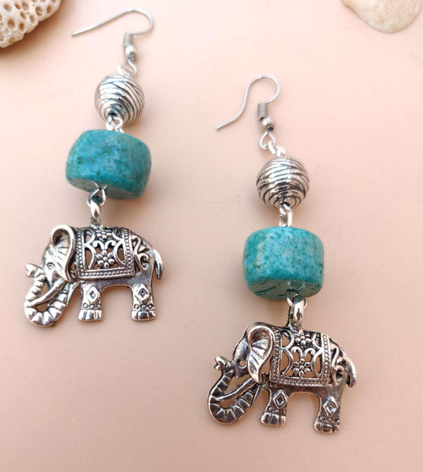 Aqua Elephant Charm Earrings - Desi Closet