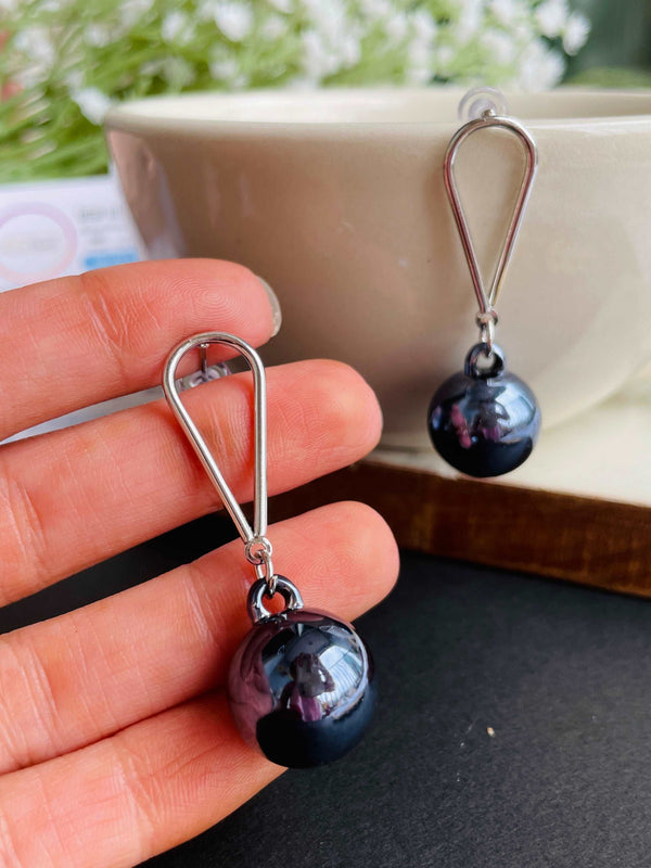 Blue Ball Light Weight Silver Danglers - Desi Closet