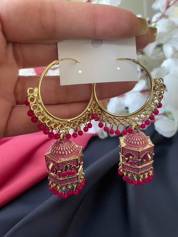 Heritage Window Punjabi Jhumki - Pink - Desi Closet