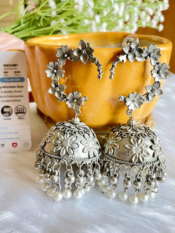 Branch Silver Jhumkis - Desi Closet