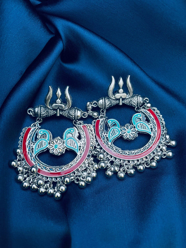 Celebrity Inspired Silver Style Earring - Red - Desi Closet