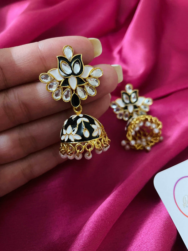 Meenakari Enamel Jhumki - Black - Desi Closet