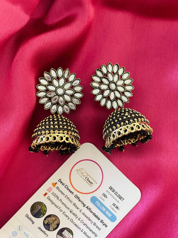 Flower Mirror Black Jhumki - Desi Closet
