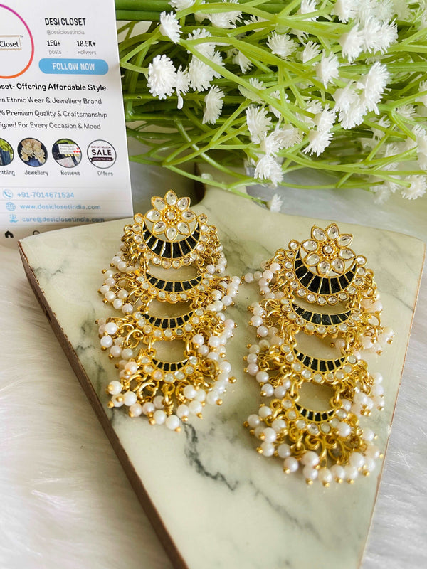 Black Meena Waterfall Danglers - Desi Closet