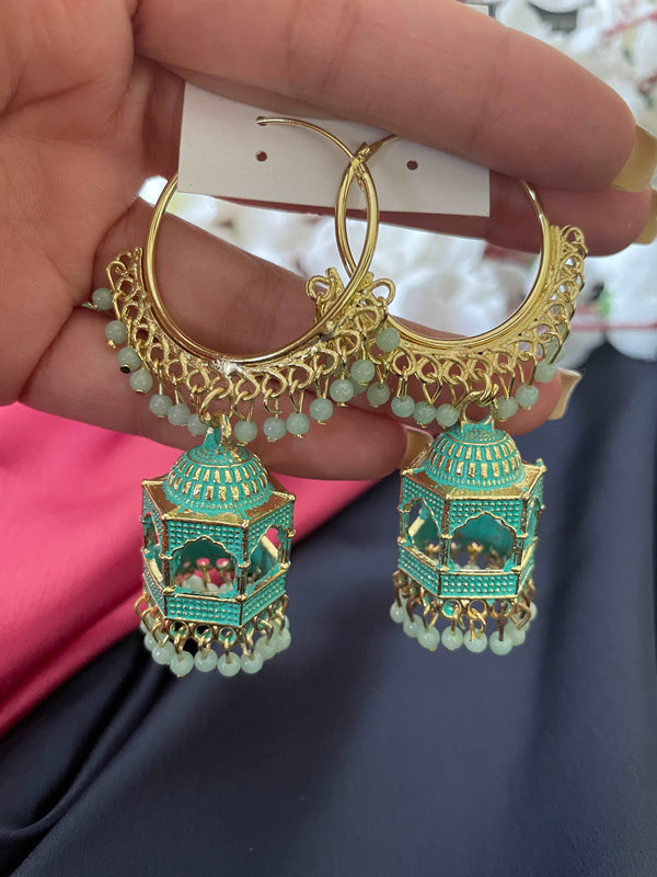 Heritage Window Punjabi Jhumki - Green - Desi Closet