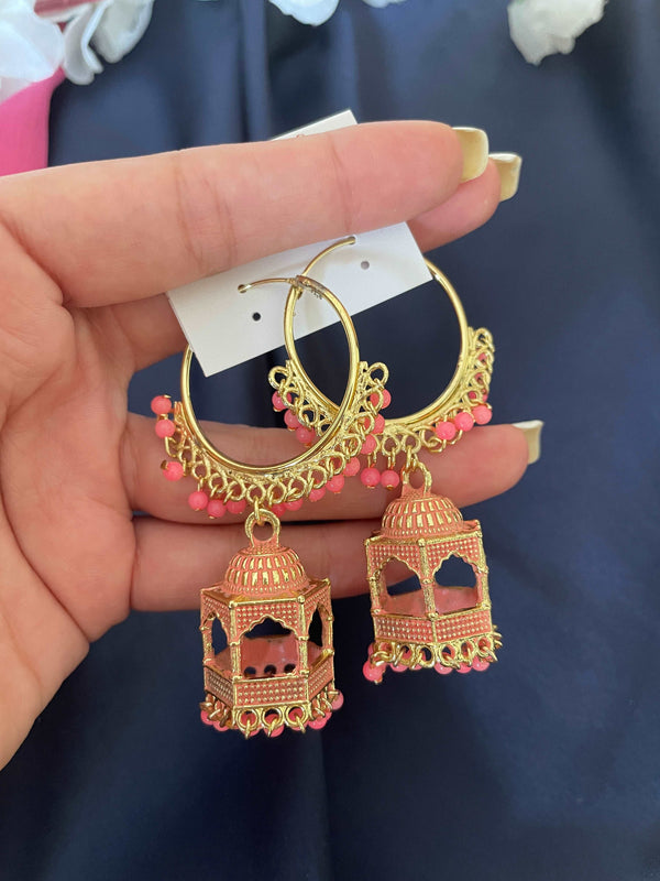 Heritage Window Punjabi Jhumki - Baby Pink - Desi Closet
