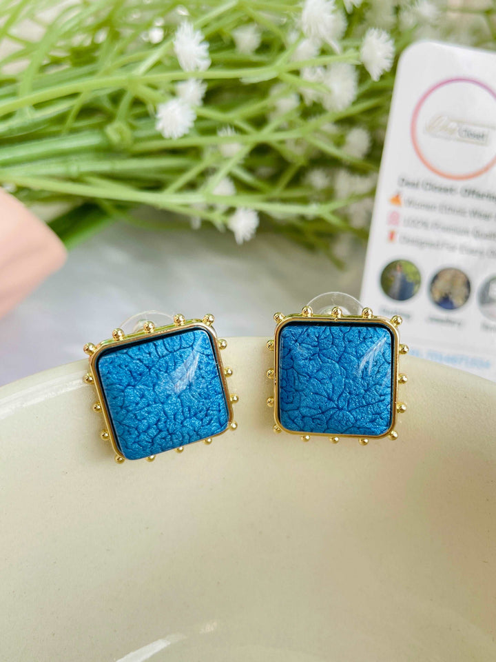 Blue Gold Dotted Studs - Desi Closet