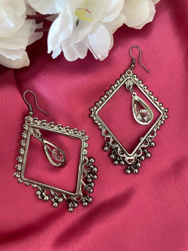 Black Metal Barfi Earring - Desi Closet